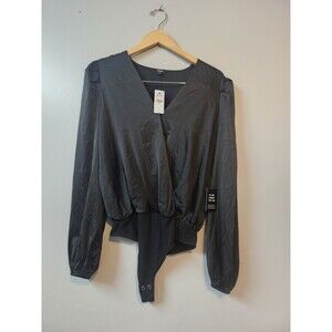 Express Black wrap balloon sleeve bodysuit  Size medium  Deep v-neck NWT MSRP$58